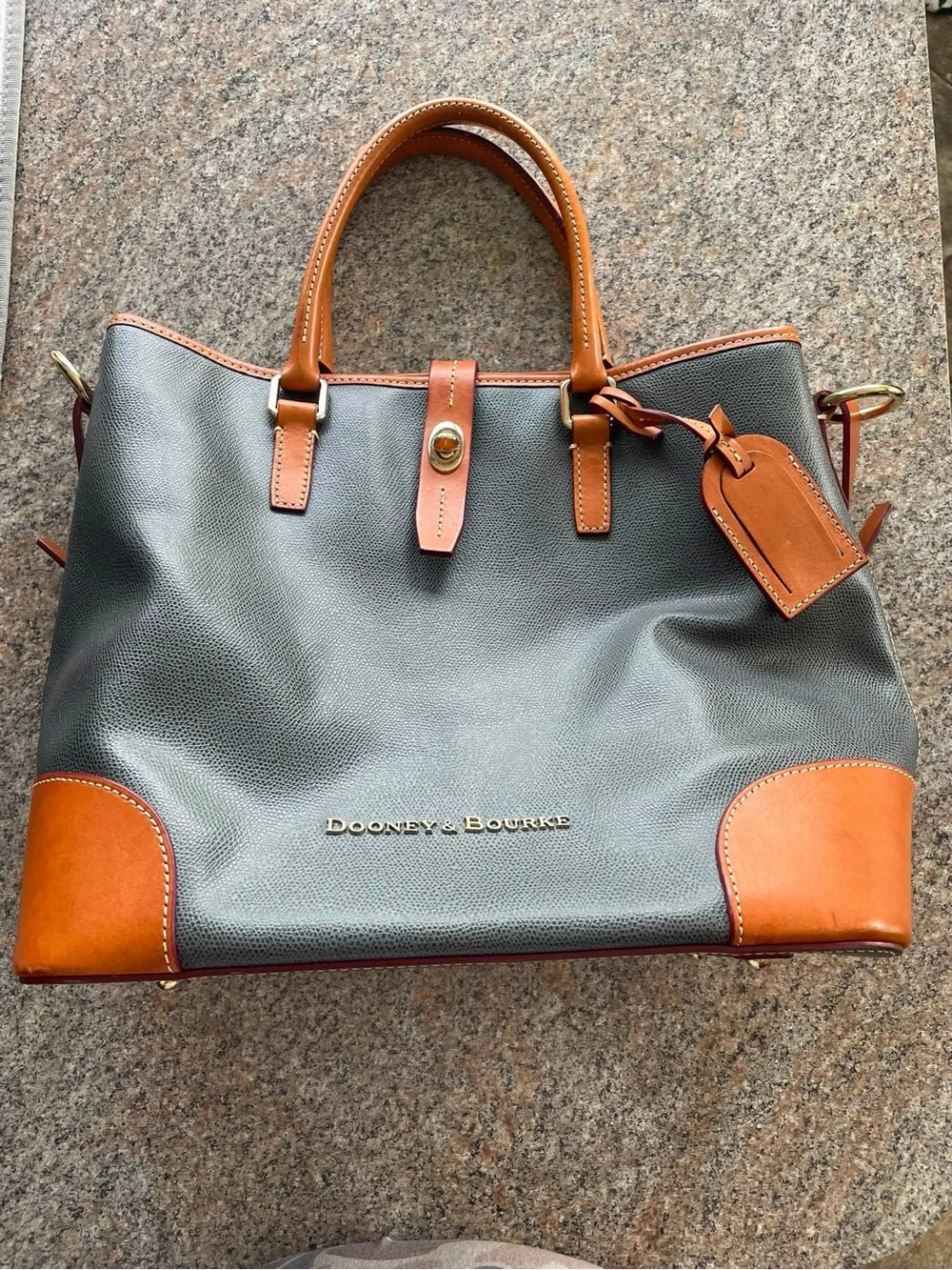 Dooney & Bourke Gray and Tan Pebbled Leather Tote